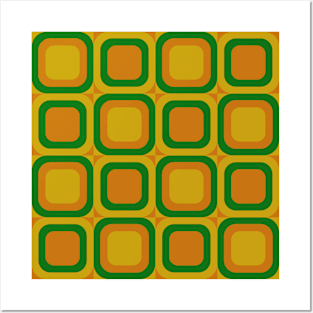 abstract green and orange 1970s style pattern Posters and Art